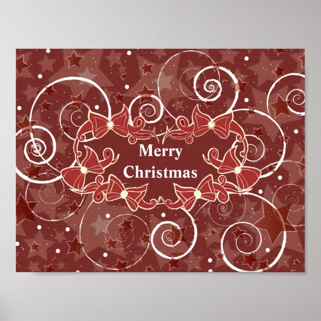 Frohe Weihnachtswünsche mit Bögen und Sternen Poster (Vorne)