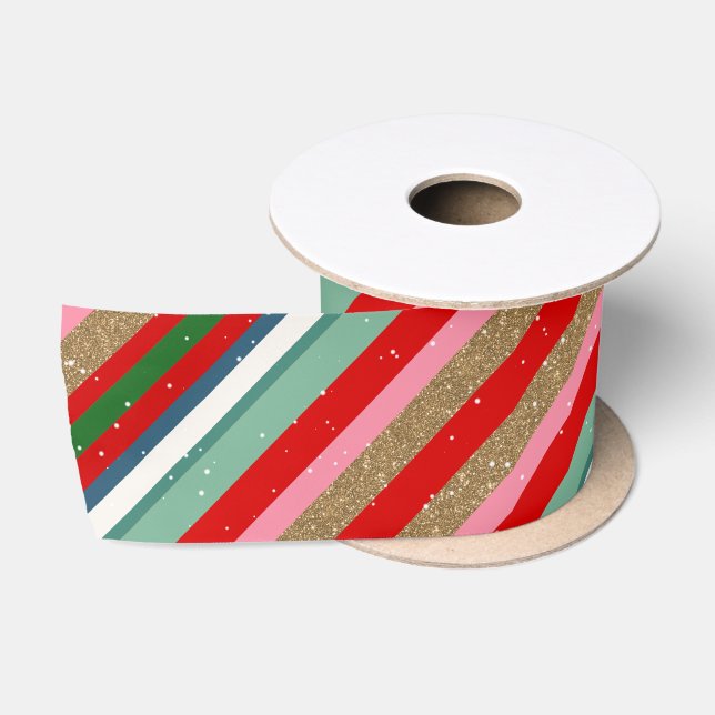 Frohe Weihnachtswünsche Streifen  Satinband (Spule)