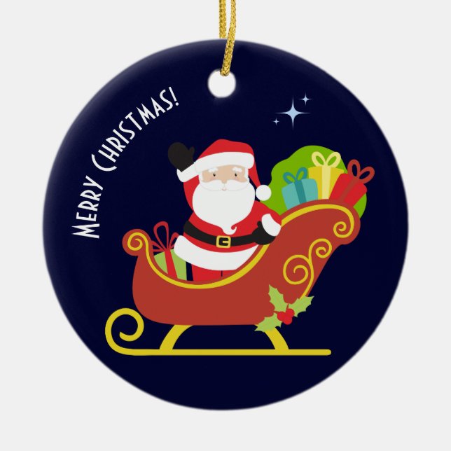 Frohe Weihnachtswünsche von Santa Keramik Ornament (Vorne)