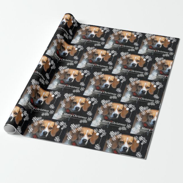 Frohe Weihnachtszeit-Beagle Geschenkpapier (Ungerollt)