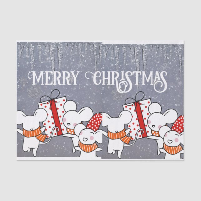 Frohe weiße Mäuse bereit für Weihnachten Seidenpapier (Vorderseite)