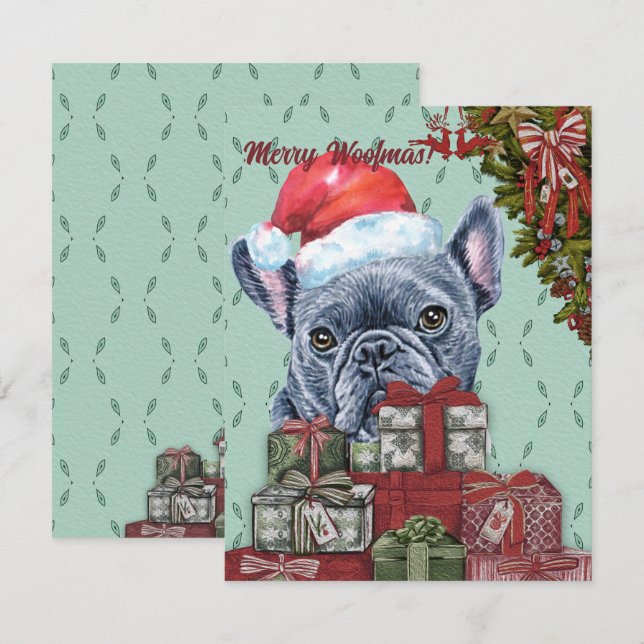Frohe Wölfe! Bulldog-Weihnachtsmannmütze Mitteilungskarte (Vorne/Hinten)
