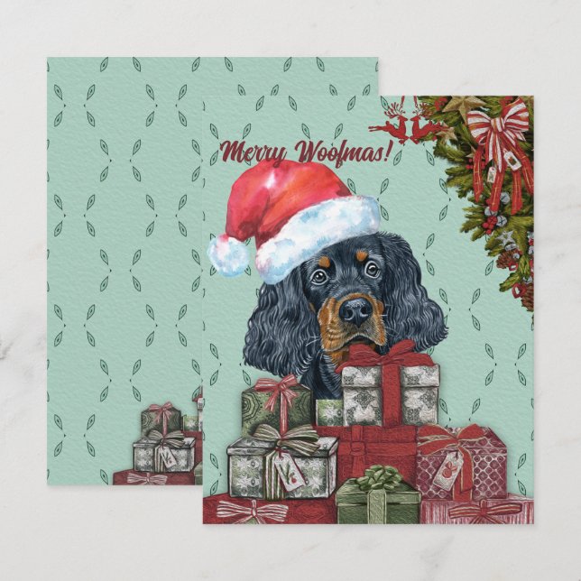 Frohe Wölfe! Gordon Setter Weihnachtsmannmütze Wei Mitteilungskarte (Vorne/Hinten)