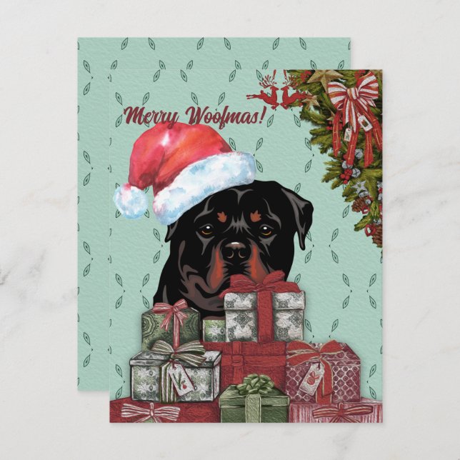 Frohe Wölfe! Rottweiler Weihnachtsmannmütze Weihna Mitteilungskarte (Vorne/Hinten)