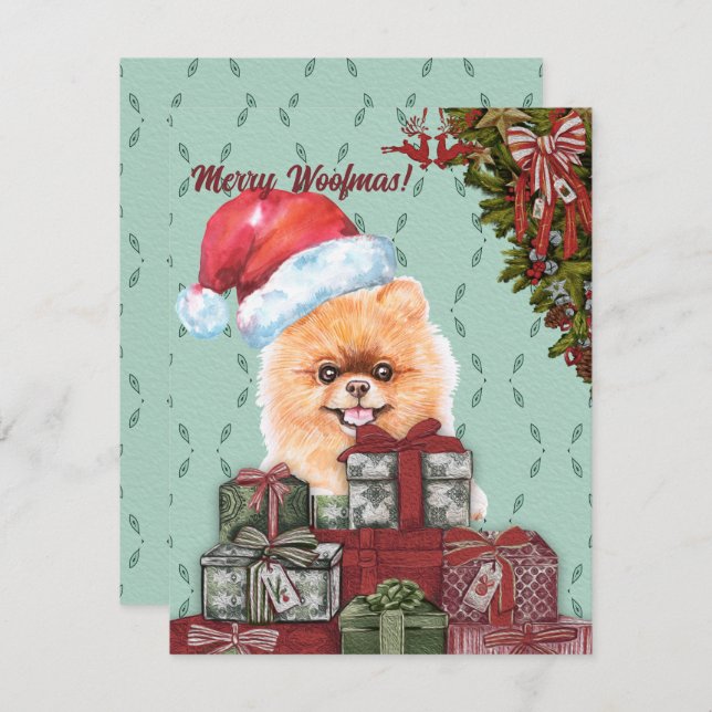 Frohe Wölfe! Spitz Dog Weihnachtsmannmütze Weihnac Mitteilungskarte (Vorne/Hinten)