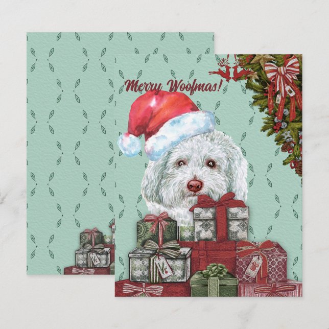 Frohe Wölfe! White Poodle Weihnachtsmannmütze Weih Mitteilungskarte (Vorne/Hinten)
