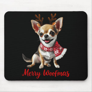 Frohe Woofmas Chihuahua Hund Meme mit Renntiergewe Mousepad