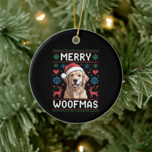 Frohe Woofmas Golden Retriever Weihnachtshut Hund Keramik Ornament
