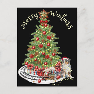 Frohe Woofmas Hunde-Design - Australian Shepherd Postkarte