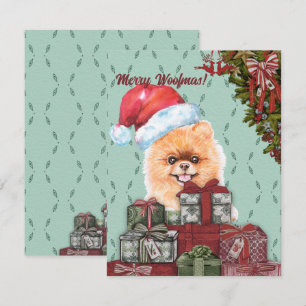 Frohe Woofmas! Pomeranian-Hund Santa Hut Weihnacht Mitteilungskarte