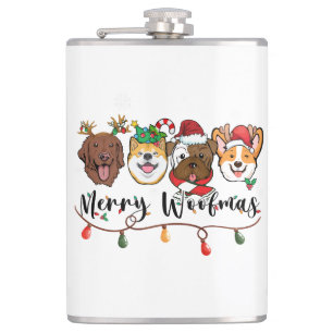 Frohe Woofmas-Typografie-Flasche Flachmann