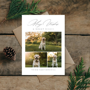 Frohe Wünsche und Doggy Kisses Pet Foto Weihnachte Feiertagskarte