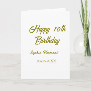 Frohen 10. Geburtstag Name Datum golden einfache M Karte