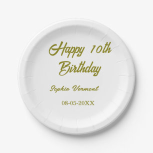 Frohen 10. Geburtstag name datum golden einfache m Pappteller