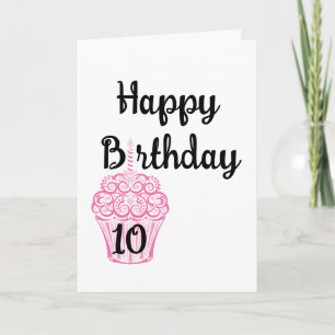 Frohen 10. Geburtstag rosa Cupcake Karte
