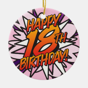 FROHEN 18. GEBURTSTAG Lustiges Retro-Comicbook Keramik Ornament