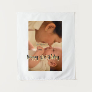 Frohen 1. Geburtstag Kinder Baby Mutter schwarz ge Wandteppich