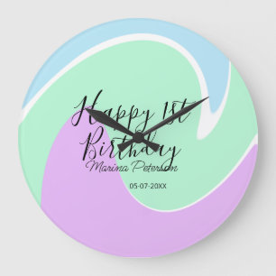 Frohen 1. Geburtstag rosa grün blau Acryl Guss Große Wanduhr