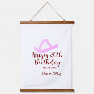 Frohen 20. Geburtstag rosa Cowboy Mädchen Name Dat Wandteppich Mit Holzrahmen