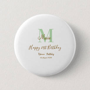 Frohen 21. Geburtstag grün Name Monogramm braun  Button