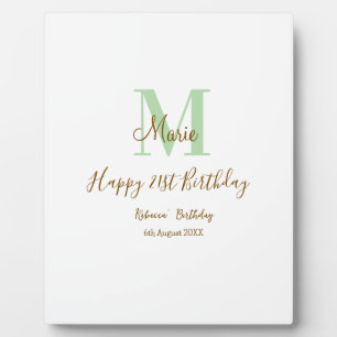 Frohen 21. Geburtstag grün Name Monogramm braun Fotoplatte