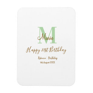 Frohen 21. Geburtstag grün Name Monogramm braun  Magnet