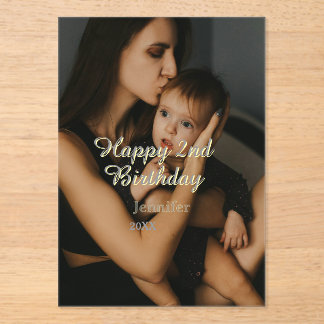Frohen 2. Geburtstag Kinder Baby Mutter gelb grau Acryleinladungen