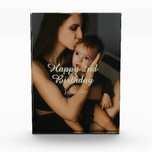 Frohen 2. Geburtstag Kinder Baby Mutter gelb grau  Fotoblock