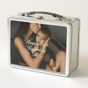 Frohen 2. Geburtstag Kinder Baby Mutter gelb grau  Metall Brotdose