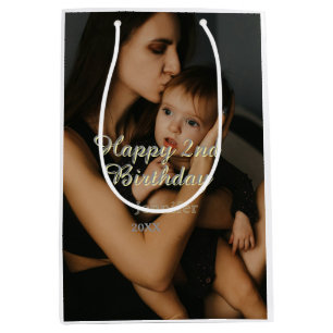 Frohen 2. Geburtstag Kinder Baby Mutter gelb grau Mittlere Geschenktüte