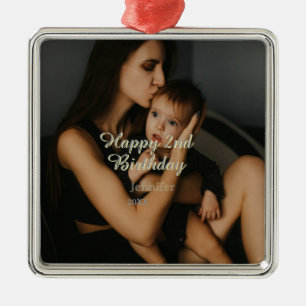 Frohen 2. Geburtstag Kinder Baby Mutter gelb grau Ornament Aus Metall