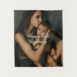 Frohen 2. Geburtstag Kinder Baby Mutter gelb grau  Wandteppich