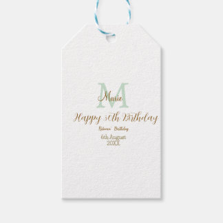 Frohen 30. Geburtstag goldgrün pastell Monogramm Geschenkanhänger