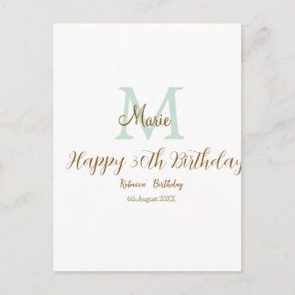 Frohen 30. Geburtstag goldgrün pastell Monogramm Postkarte