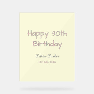 Frohen 30. Geburtstag pink gelb grau Pastell Name Acrylschild