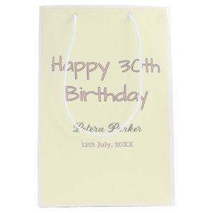 Frohen 30. Geburtstag rosa gelb grau Pastell Name  Mittlere Geschenktüte