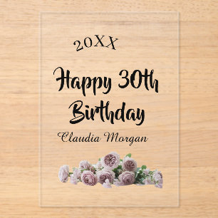 Frohen 30. Geburtstag rosa weiß mauve floraler Nam Acryleinladungen
