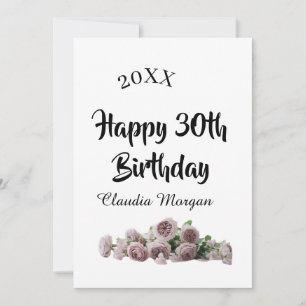 Frohen 30. Geburtstag rosa weiß mauve floraler Nam Einladung