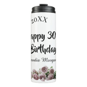 Frohen 30. Geburtstag rosa weiß mauve floraler Nam Thermosbecher