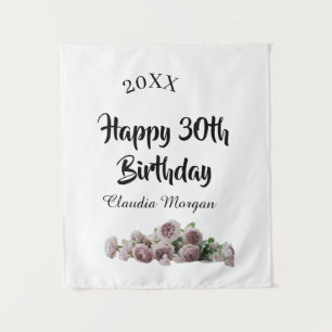 Frohen 30. Geburtstag rosa weiß mauve floraler Nam Wandteppich