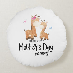 Frohen ersten Muttertag 🦒 Giraffe + Schmetterling Rundes Kissen