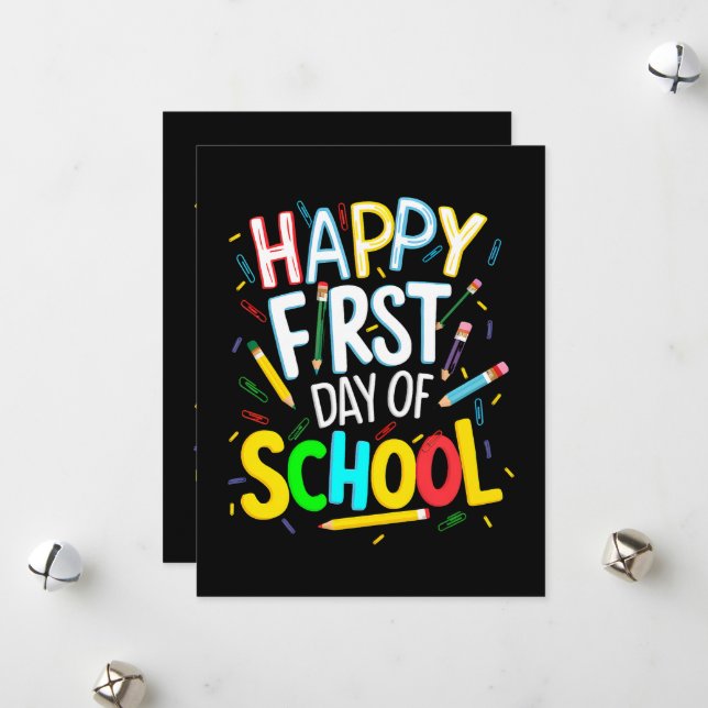 Frohen ersten Schultag Feiertagskarte (Vorderseite/Rückseite Beispiel)