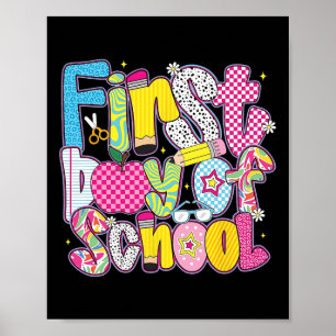 Frohen ersten Schultag Hallo Lehrer Kinder zurück Poster