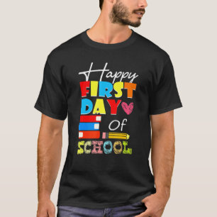 Frohen ersten Schultag Lehrer Schüler Stift und T-Shirt