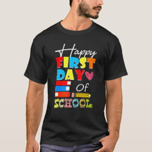 Frohen ersten Schultag Lehrer Schüler Stift und T-Shirt