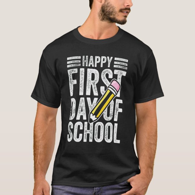 Frohen ersten Schultag Lehrer Schüler T-Shirt (Vorderseite)
