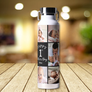 Frohen ersten Vatertag 5 Foto-Collage Schwarz Trinkflasche
