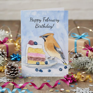 Frohen Februar-Geburtstag Zedernseidenschwanz-Tor Karte