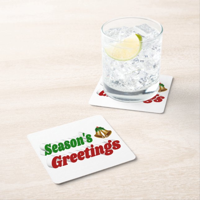 Frohen Festtage Bells Weihnachtstypografie Rechteckiger Pappuntersetzer (Vor Ort)