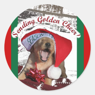 Frohen Festtage GOLDEN RETRIEVER CHRISTMAS PUPPY Runder Aufkleber